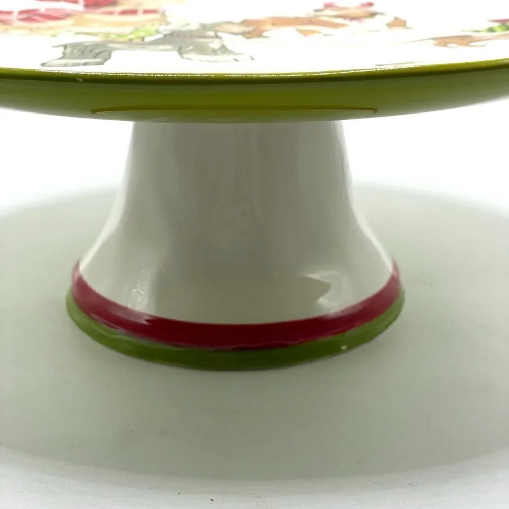 Pier 1 Park Avenue Puppies Christmas Cake Hand Painted Ironstone Dessert Stand
